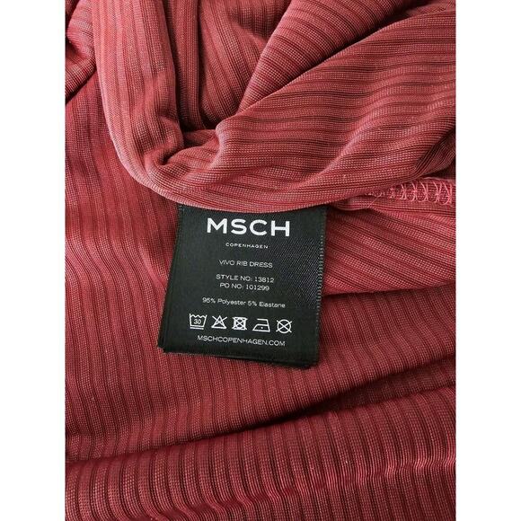 MSCH Copenhagen Vivi Vivo Rib V Neck Wrap Stretch Dress Velvet Cranberry‎ Red L - Picture 11 of 12